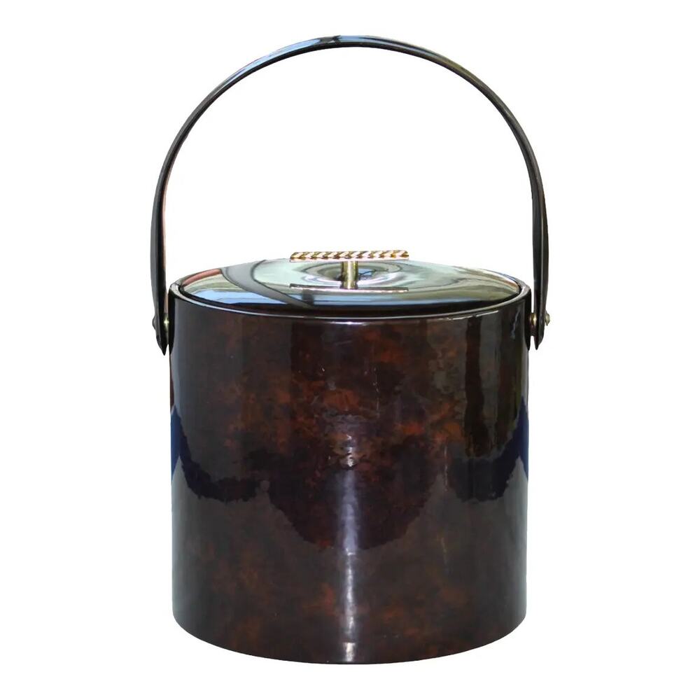 Vintage Georges Briard MCM 1960's Ice Bucket Barware Tortoise Shell Vinyl USA